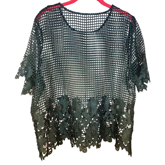 Black Open Mesh Floral Detail Top XL (est.) Whimsy Goth Fairy Goth - Picture 2 of 5